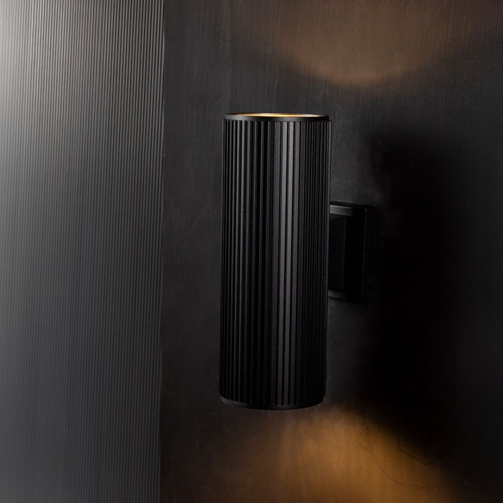 Ribbed Cylindrical Wall Light - Large Light On Black Background