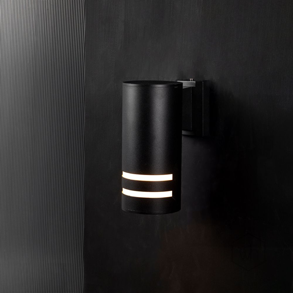 Up-Down Outdoor Wall Light - small Light On Black Background