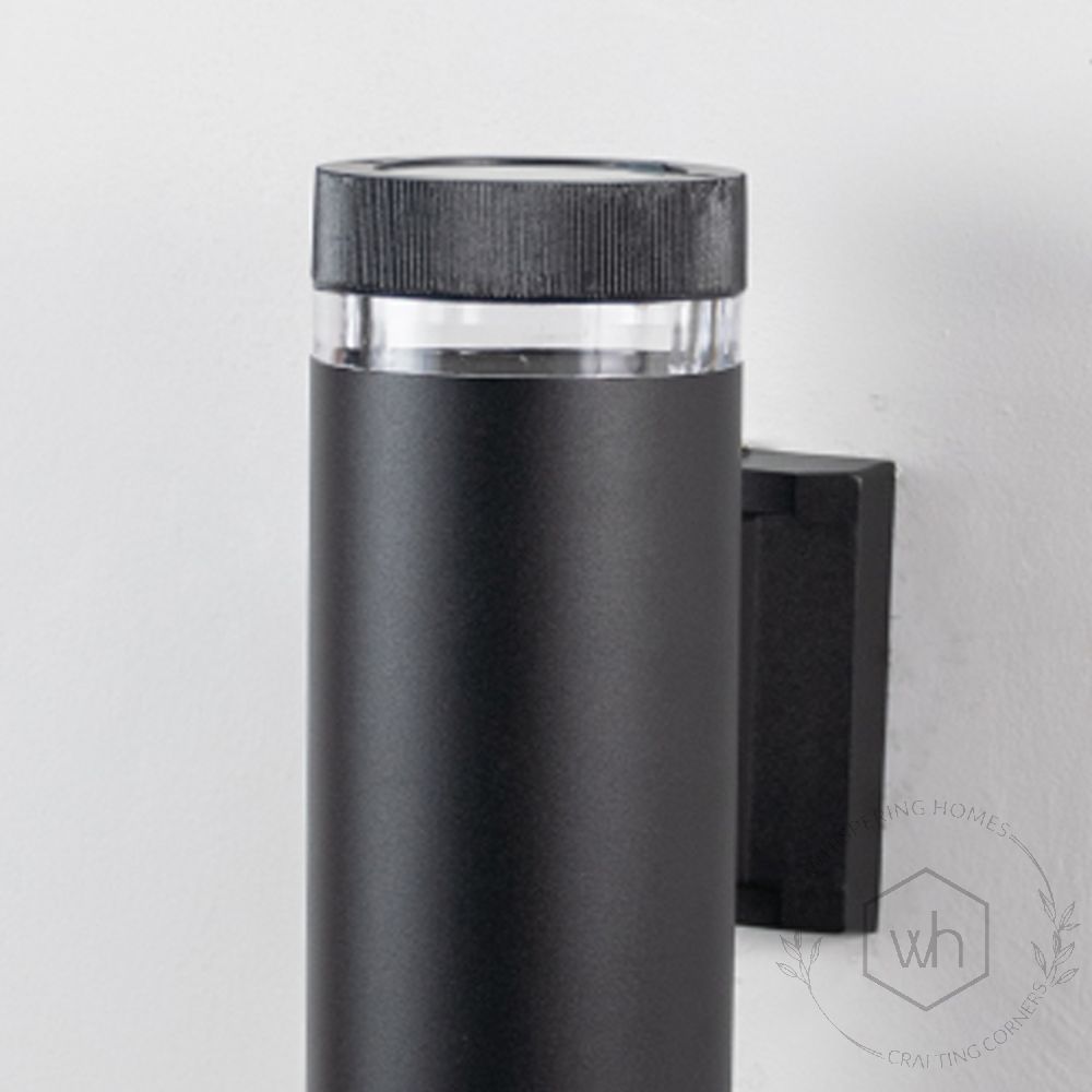 Cylindrical Dual Outdoor Wall Light - Black Closeup