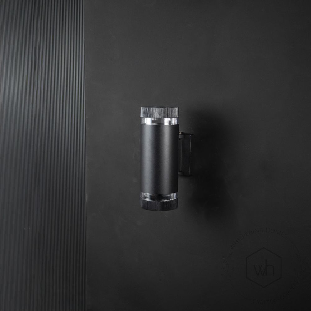 Cylindrical Dual Outdoor Wall Light - Black Light Off Black Background