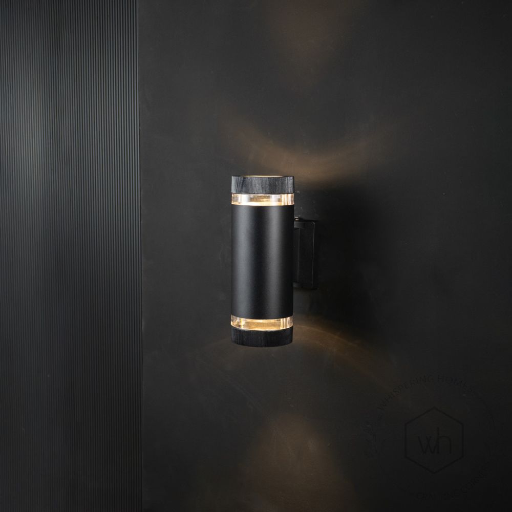 Cylindrical Dual Outdoor Wall Light - Black Light On Black Background