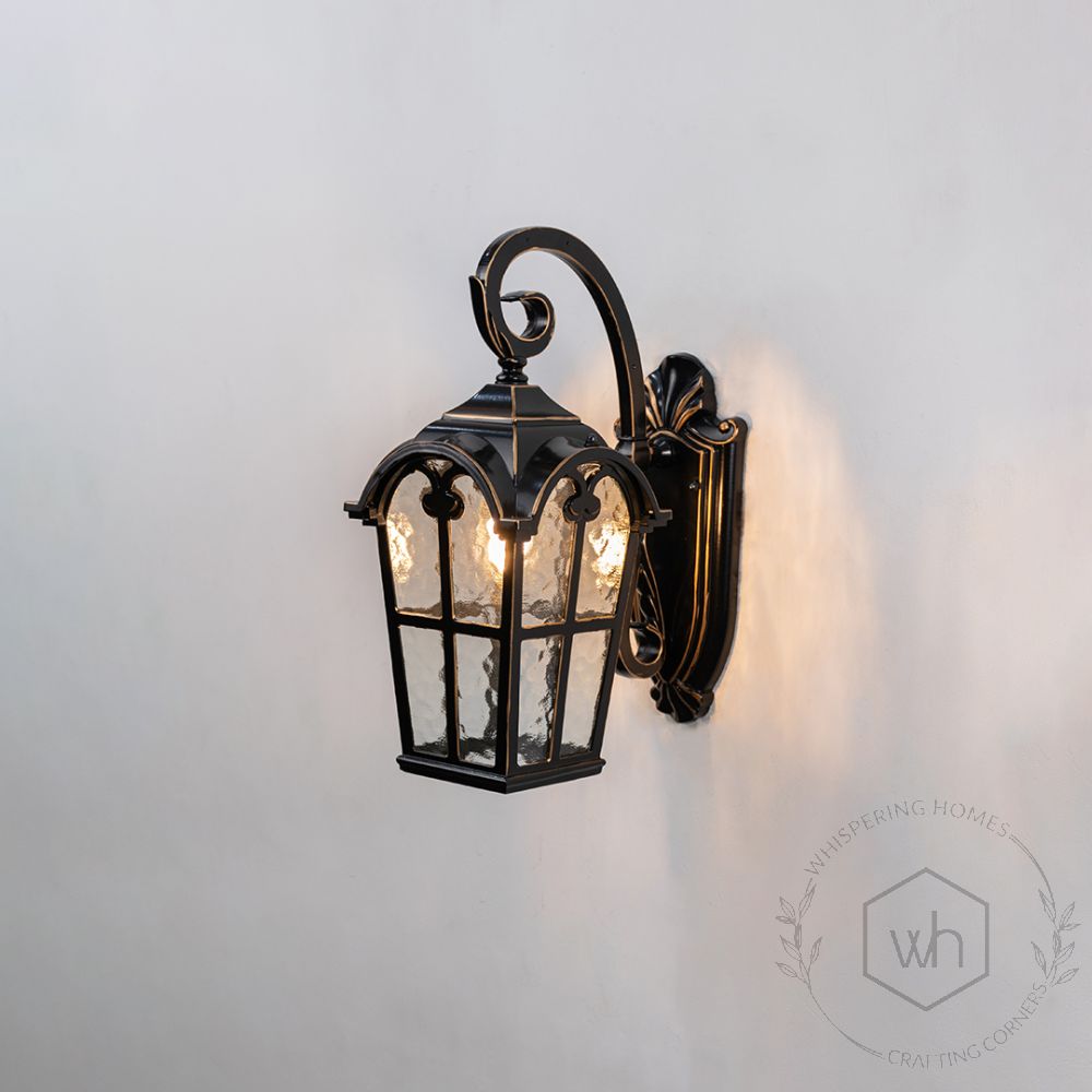 Benton Outdoor Wall Light - Gold Light On White Background