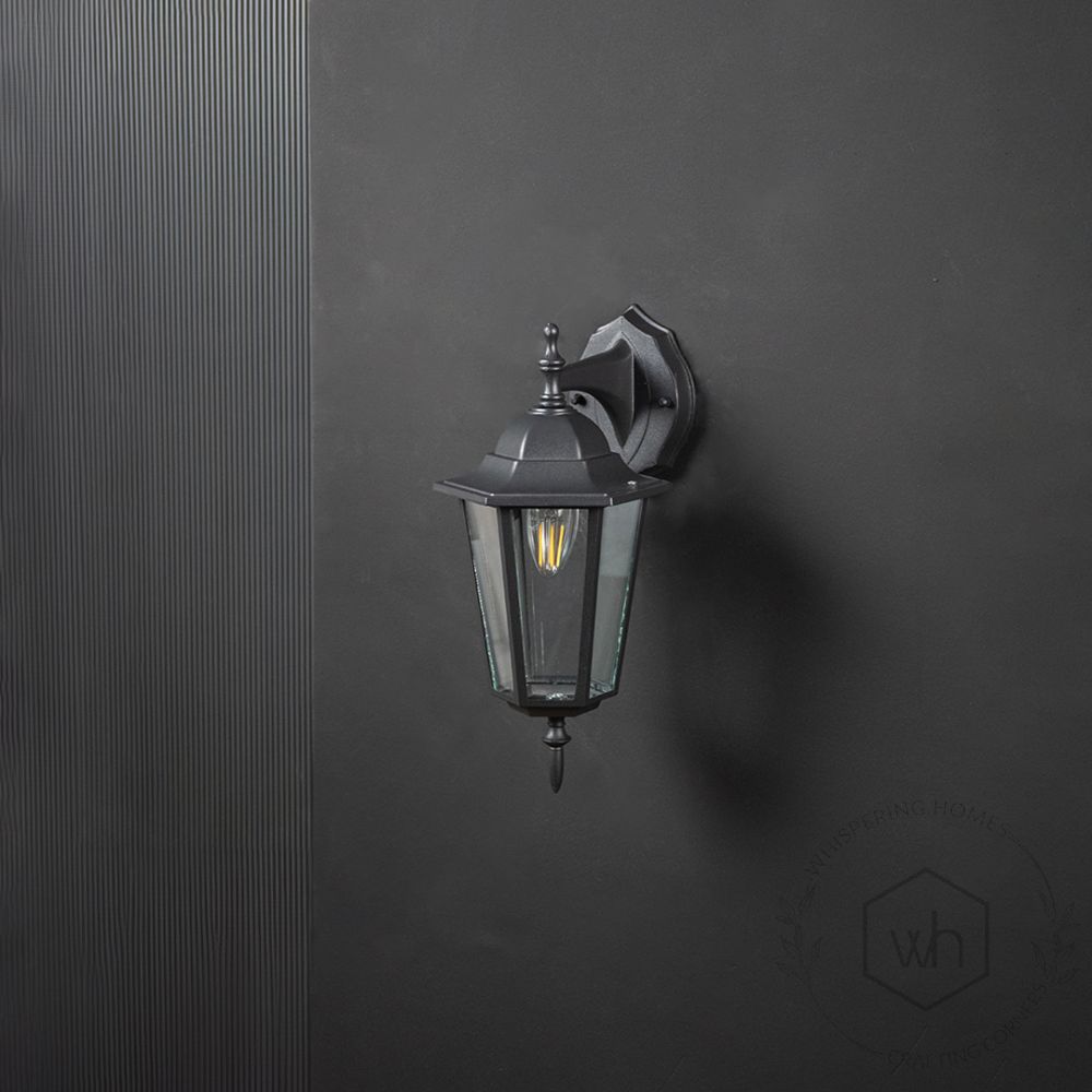 Down Facing Outdoor Wall Light - Small Light Off Black Background