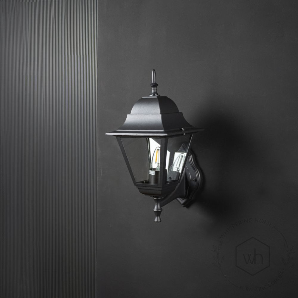 Up Facing Outdoor Wall Light - Large Light Off Black Background