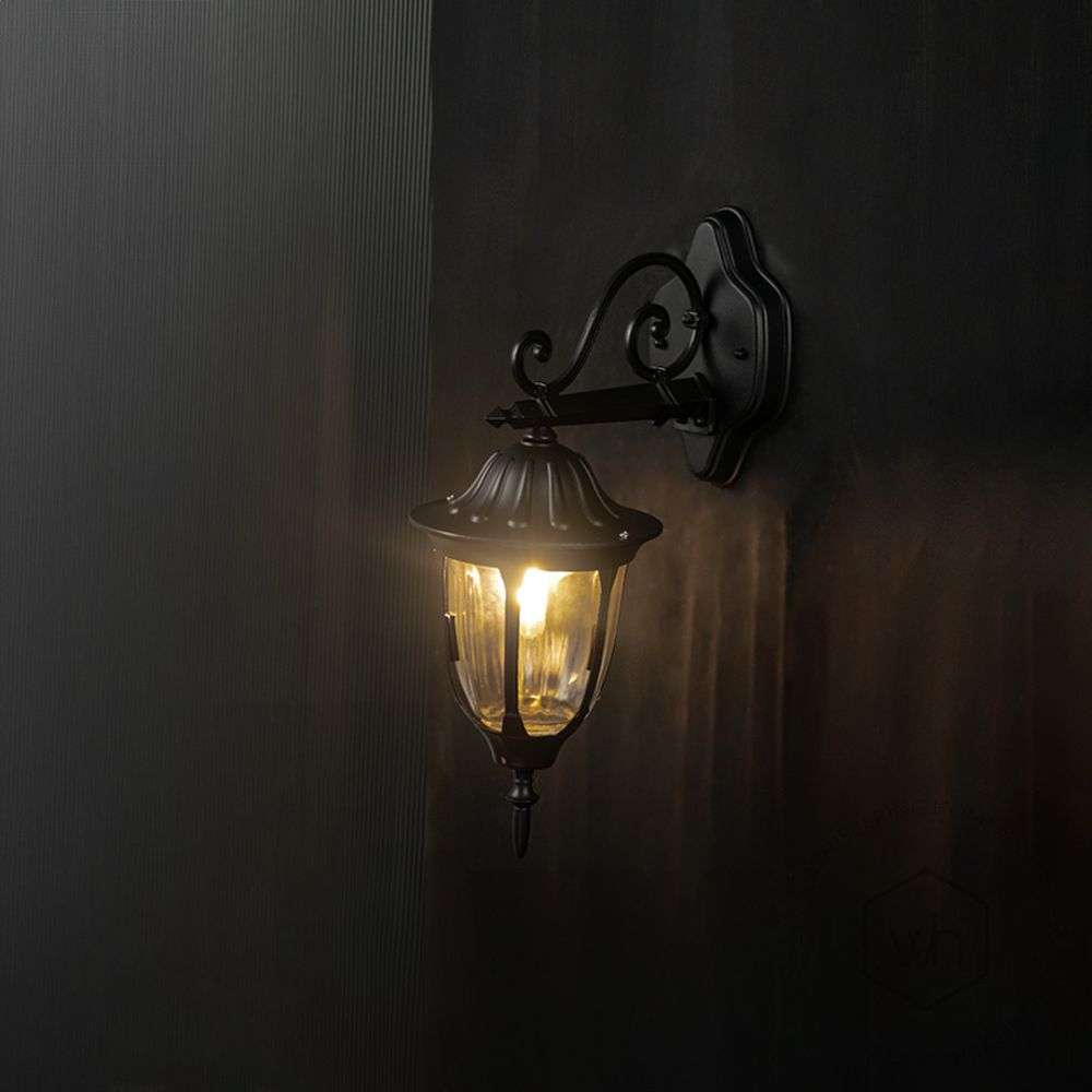 Outdoor Lantern Wall Light - Black Light On Black Background