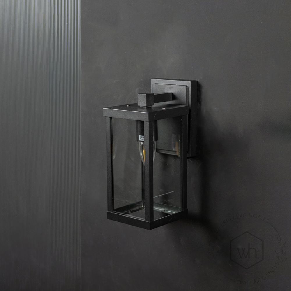 Square Outdoor Wall Light - Glass Light Off Black Background