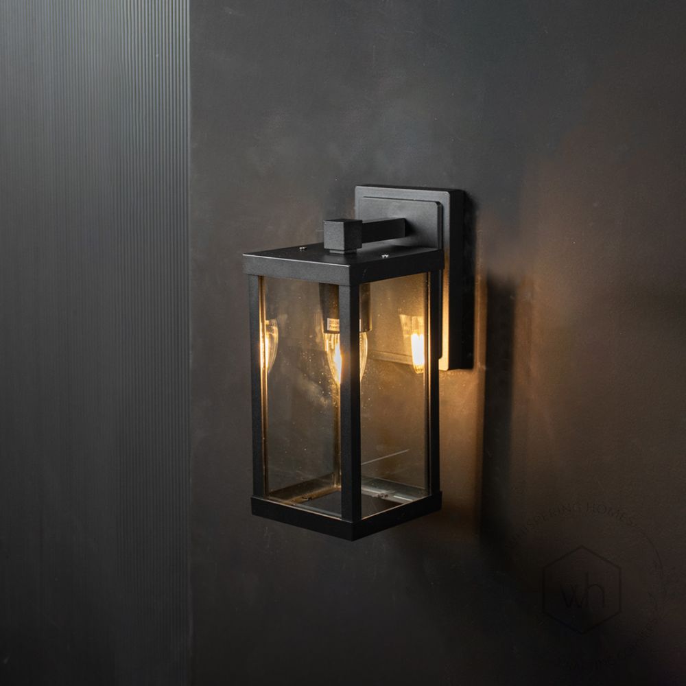 Square Outdoor Wall Light - Glass Light On Black Background