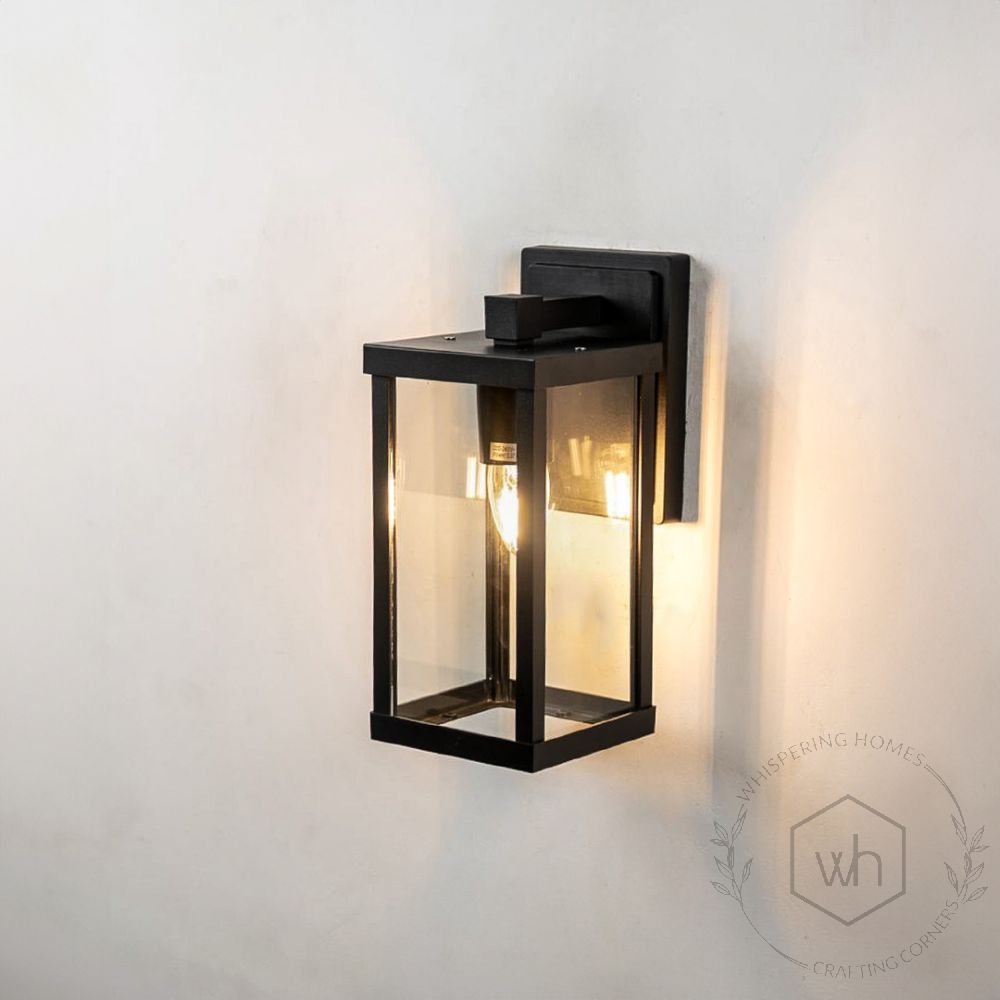 Square Outdoor Wall Light - Glass Light On White Background