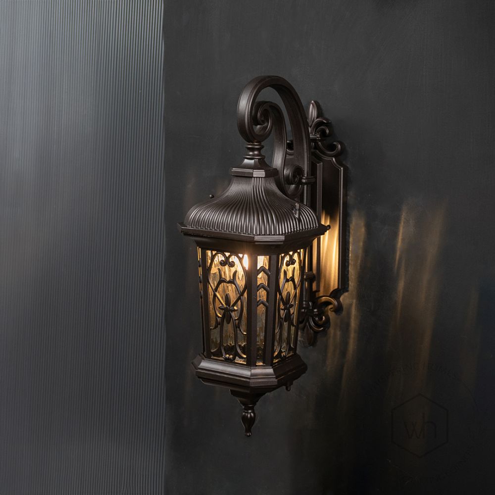 Valhalla Outdoor Wall Light - Dark Brown Light On Black Background