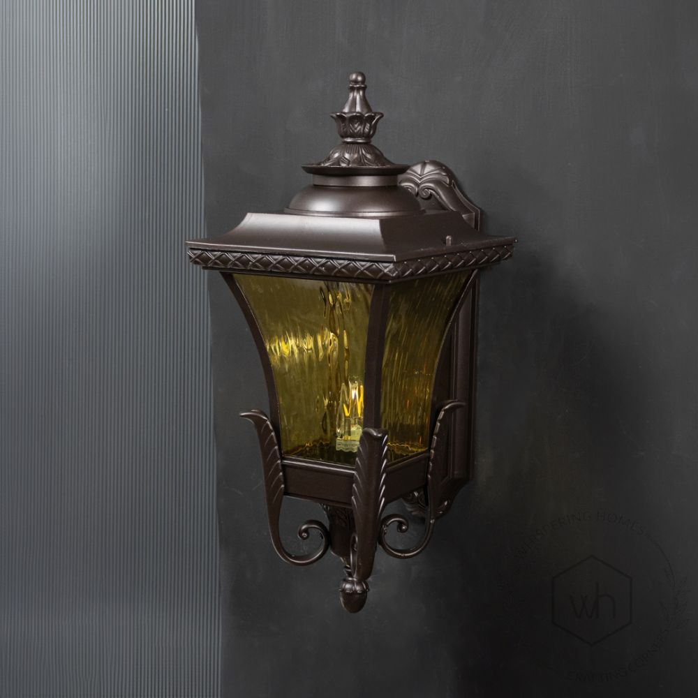 Malcolm Outdoor Wall Light - Dark Brown Light Off Black Background