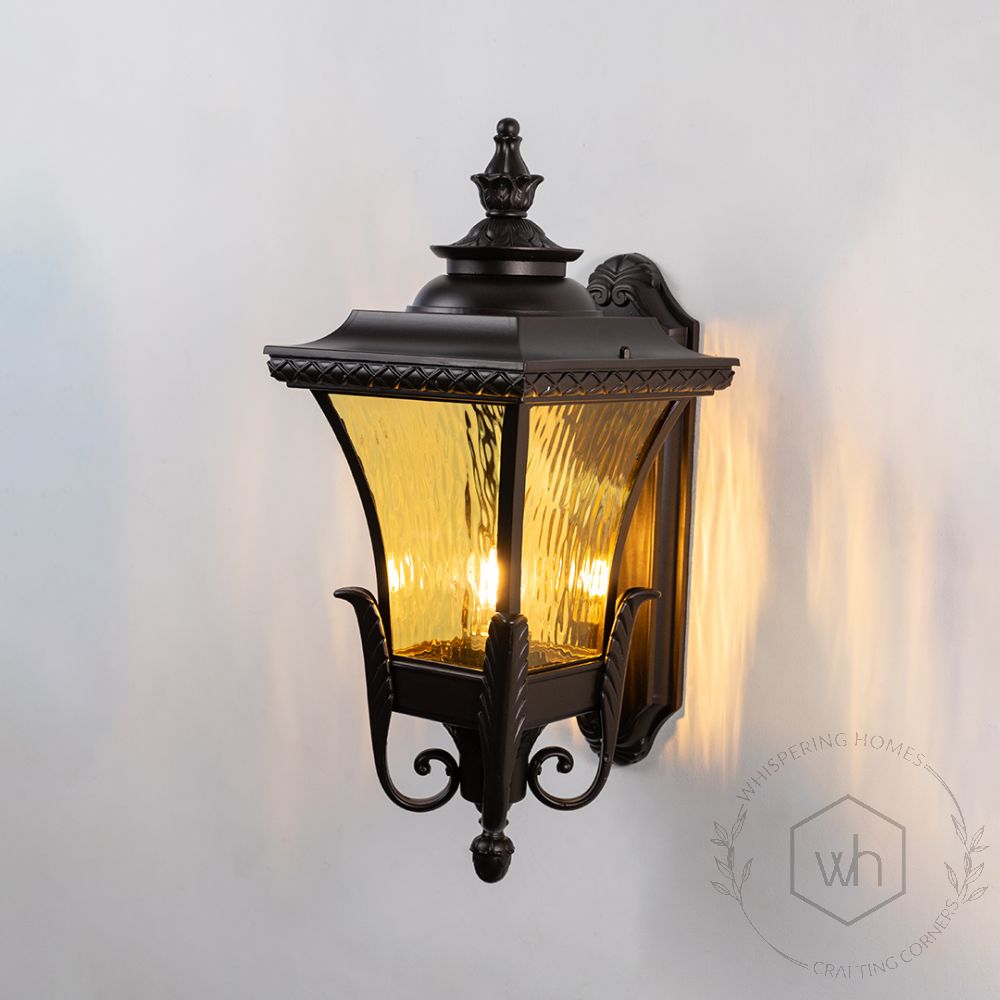 Malcolm Outdoor Wall Light - Dark Brown Light On White Background