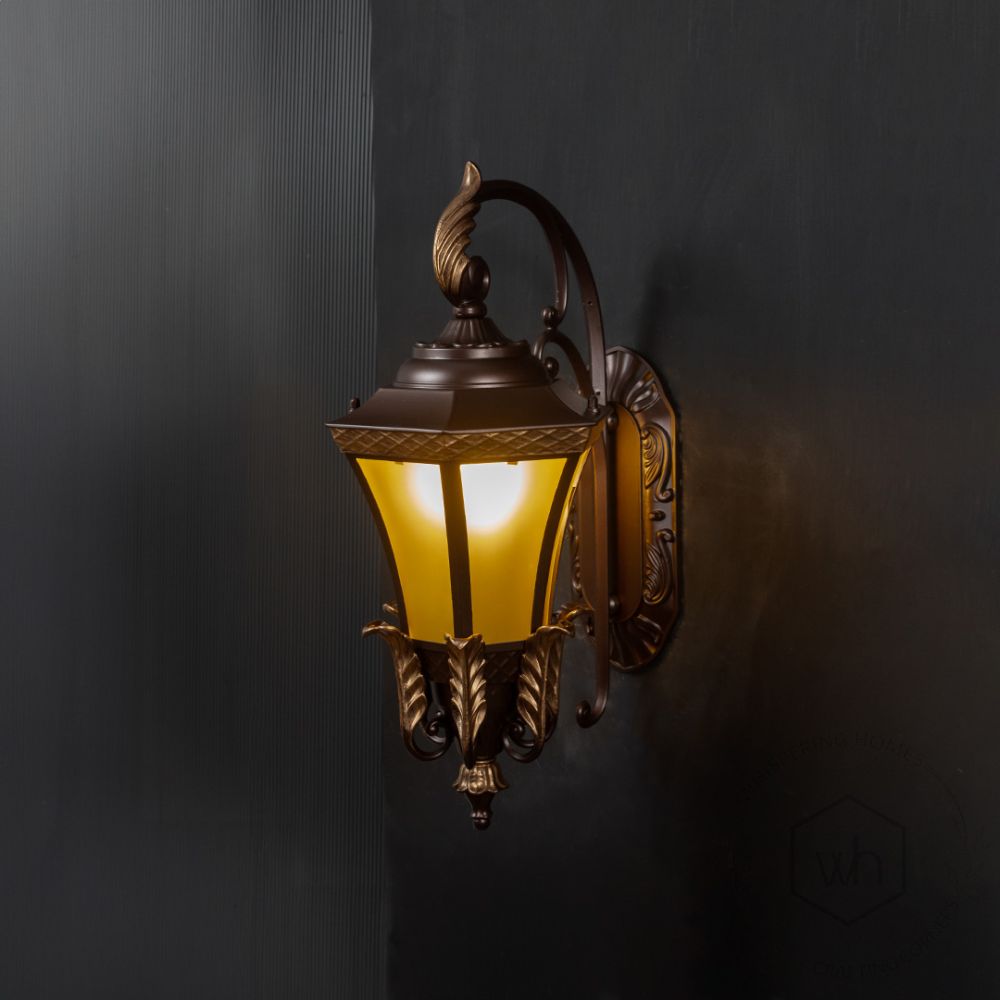 Guerre Outdoor Wall Light - Dark Brown Light On Black Background