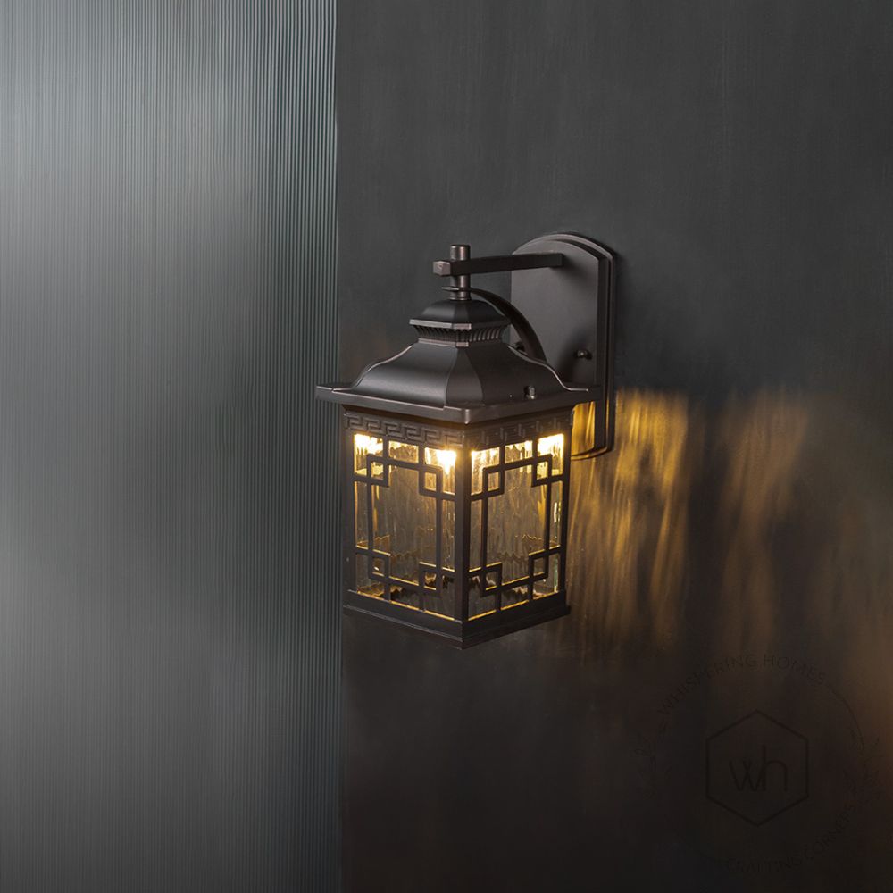 Chamberlin Outdoor Wall Light - Dark Brown Light On Black Background