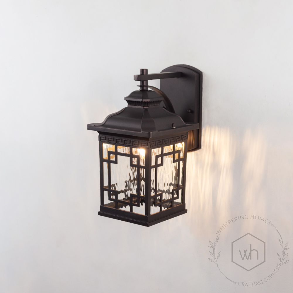 Chamberlin Outdoor Wall Light - Dark Brown Light On White Background