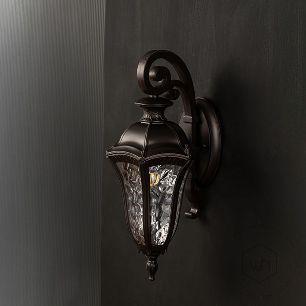 Bosom Outdoor Wall Light - Dark Brown Light Off Black Background