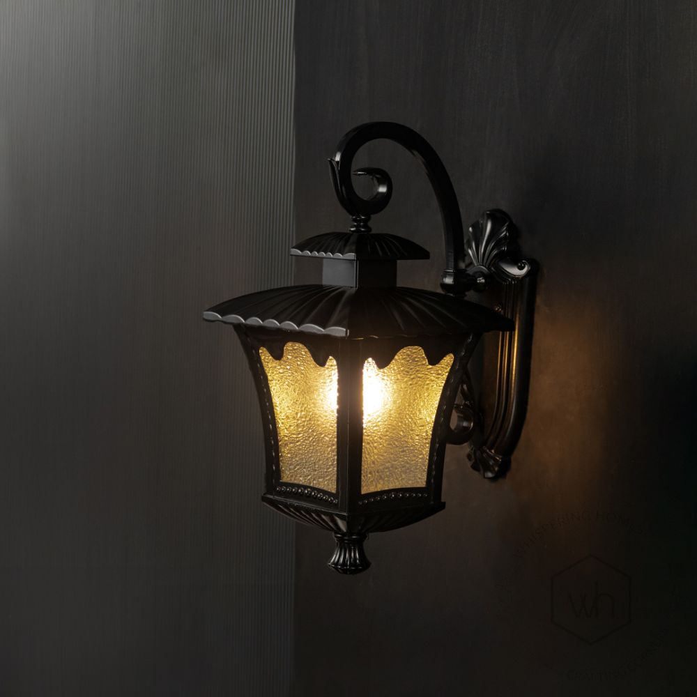 Vintage Outdoor Wall Light - Black Light On Black Background