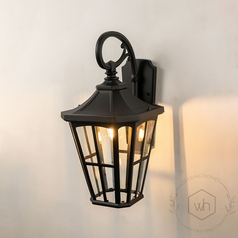 Lantern Outdoor Wall Light - Black Light On White Background