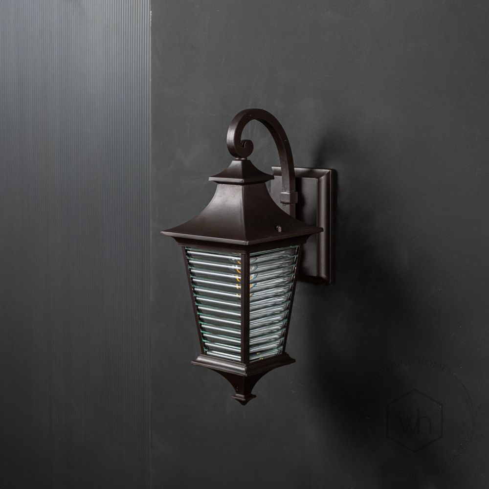 Bungalow Outdoor Wall Light - Dark Brown Light Off Black Background