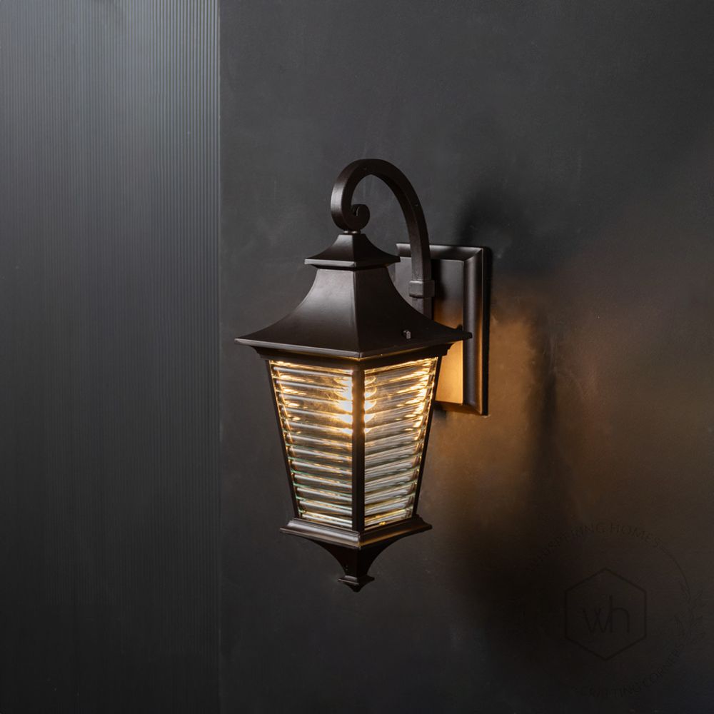 Bungalow Outdoor Wall Light - Dark Brown Light On Black Background