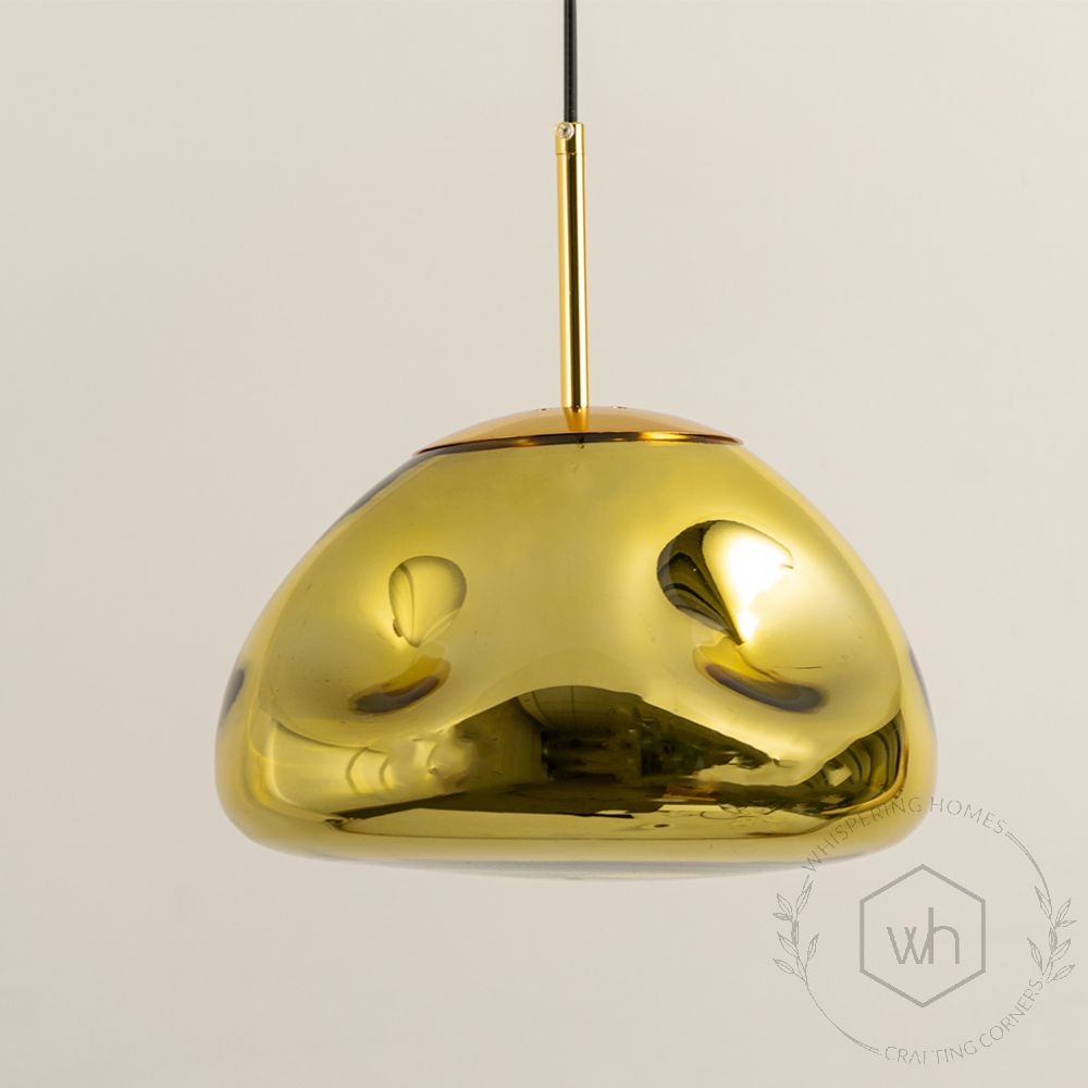 Modern Minimalist Glass Hanging Lamp Metallic Yellow Closeup