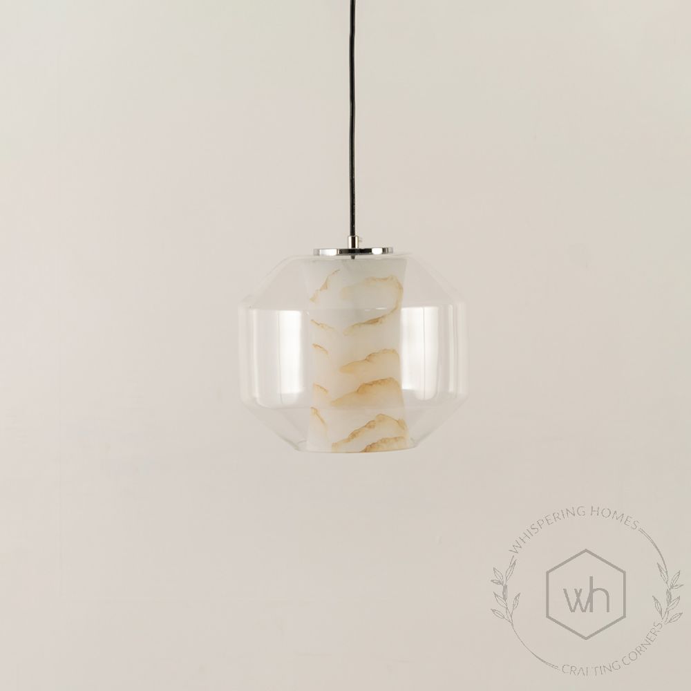 Marble Grain Glass Round Pendant Lamp Light Off White Background