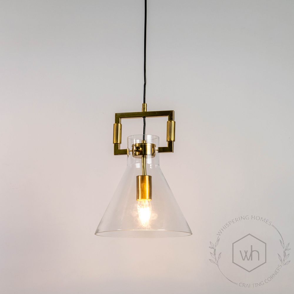 Aspen Clear Glass Hanging Pendant Lamp Cone Shade 