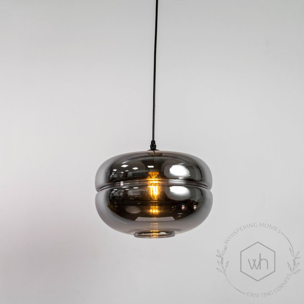 Smoky Grey Glass Pendant Light Light On White Background