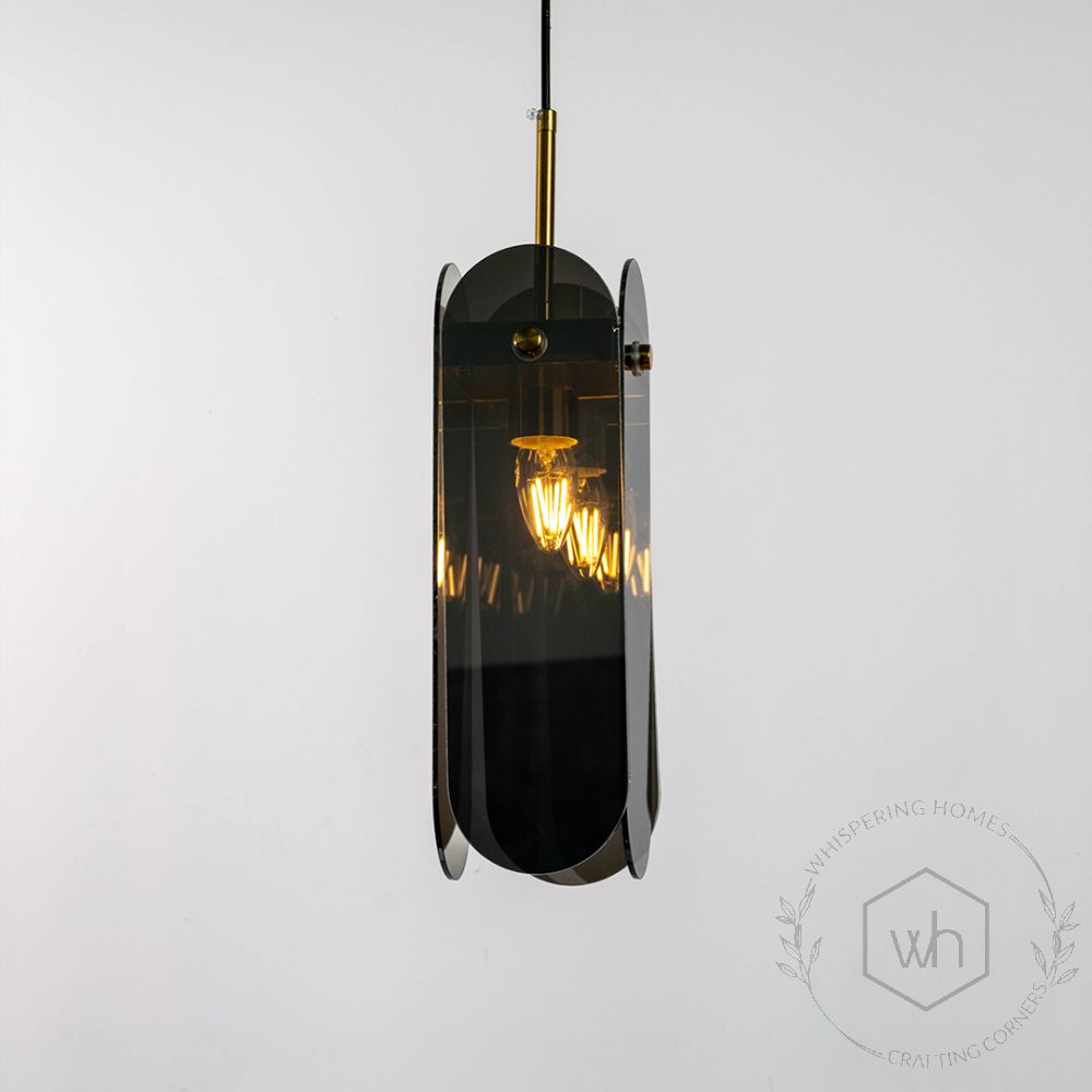 Minimalist Arch Grey Glass Pendant Light Light On White Background