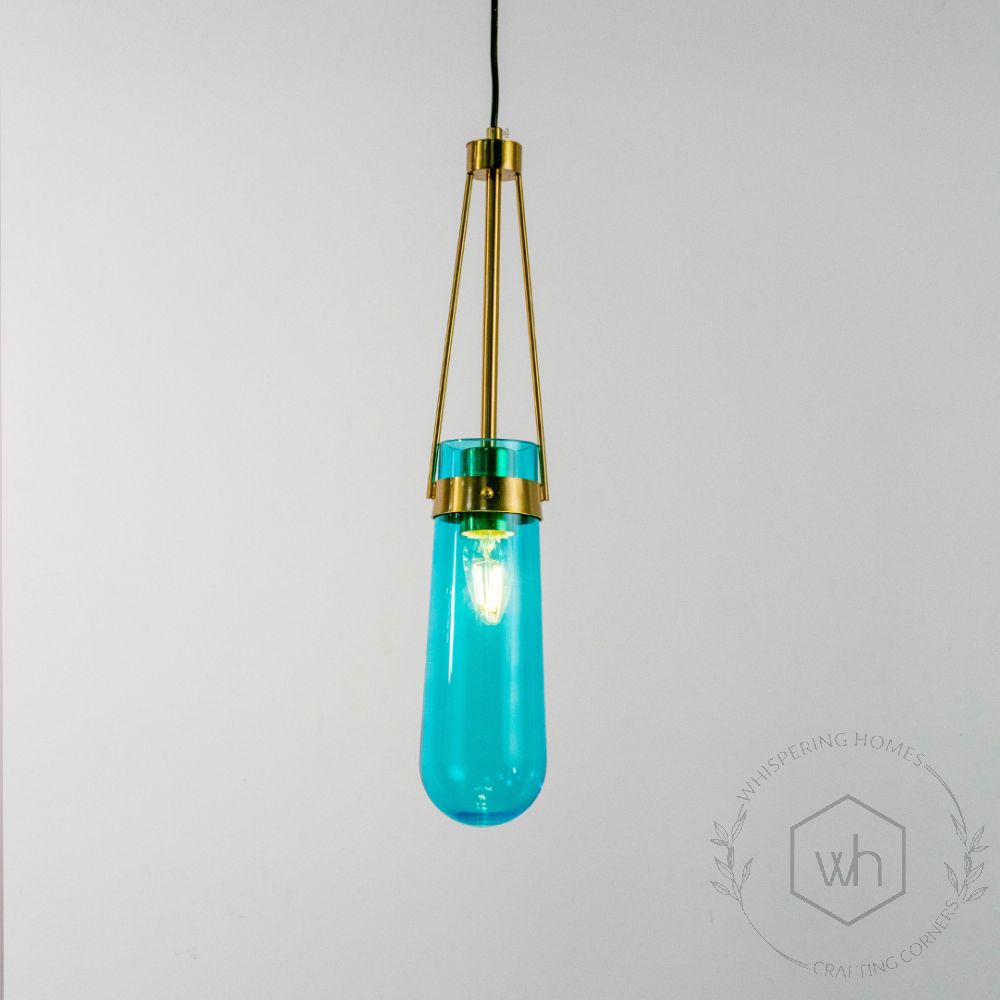 Modern Minimalist Hanging Glass Water Drop Pendant Light Light On White Background