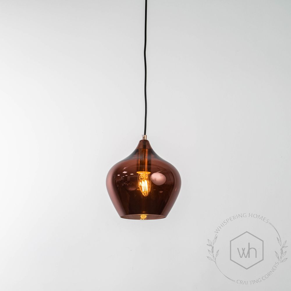 Contemporary Style Glass Hanging Pendant Light Light On White Background