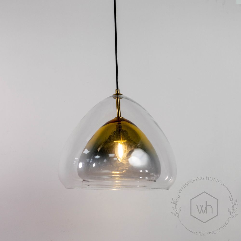 Clear Glass Dome Shape Hanging Pendant Lamp Light On White Background