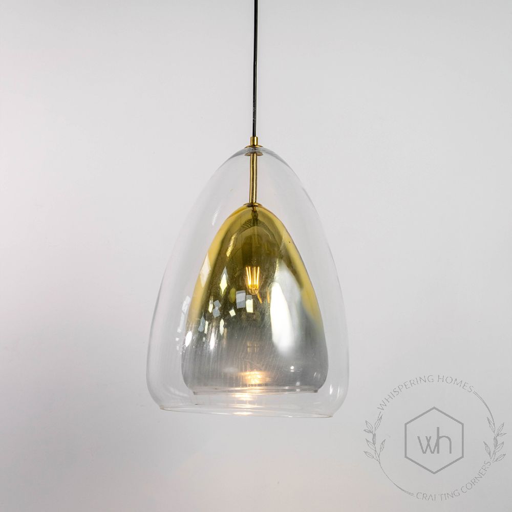 Clear Glass Long Dome Shape Pendant Lamp Light On White Background