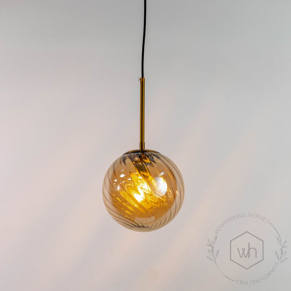 Glimmer Glow Gold Glass Hanging Pendant Lamp - Globe Shade Light On White Background