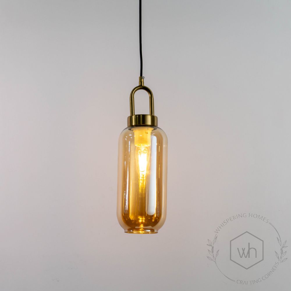 Luminex Amber Shade Pendant Light Light On White Background