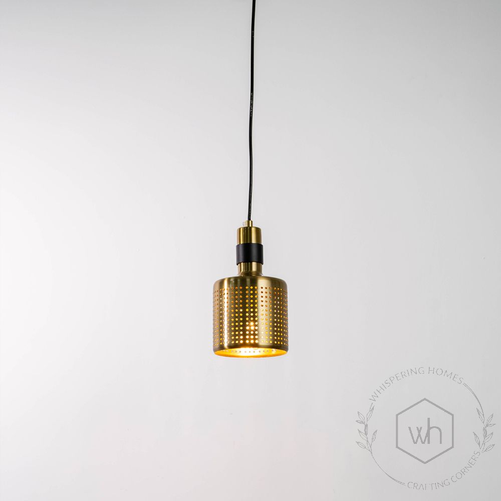 Gleam Lite Gold Metal Hanging Pendant Light Light On White Background