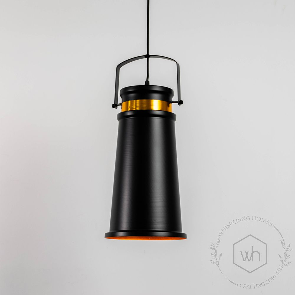 Industrial Matte Black Metal Hanging Light Light Off White Background