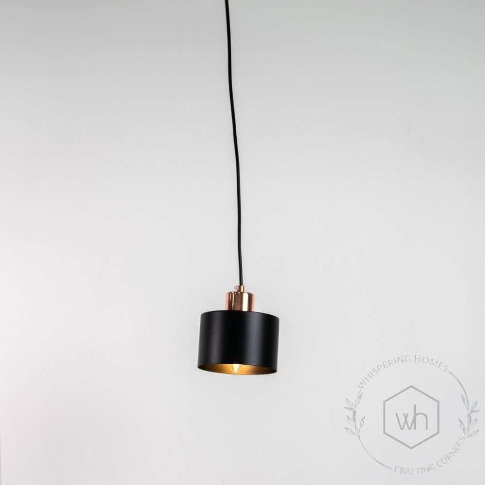 Industrial Style Black & Rose Gold Metal Pendant Light Light On White Background