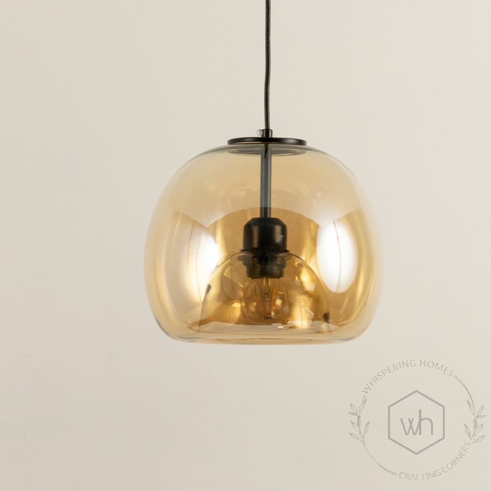 Modern Hanging Pendant Light Amber Light Off White Background