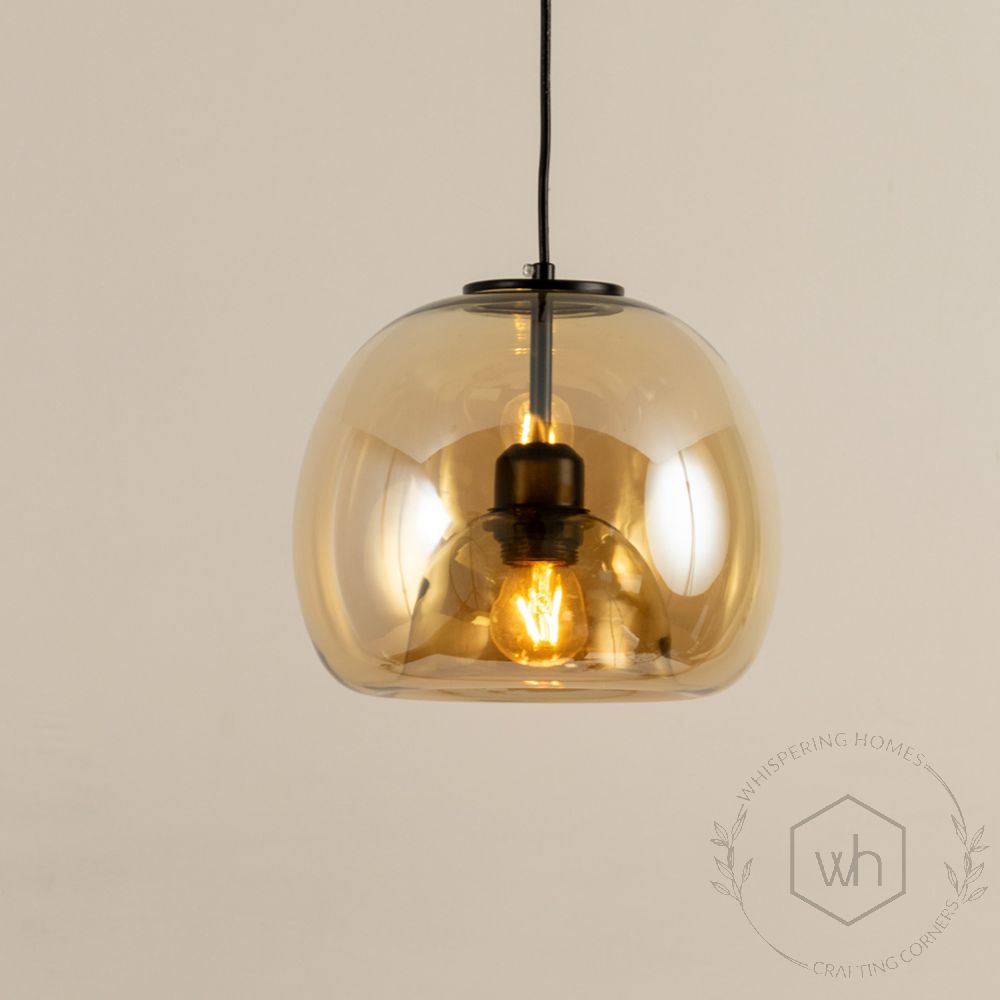 Modern Hanging Pendant Light Amber Light On White Background