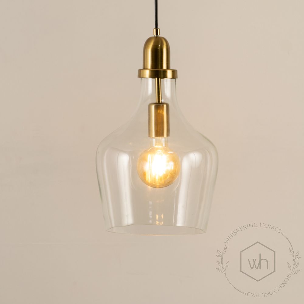 Plain Clear Glass Hanging Pendant Light Closeup