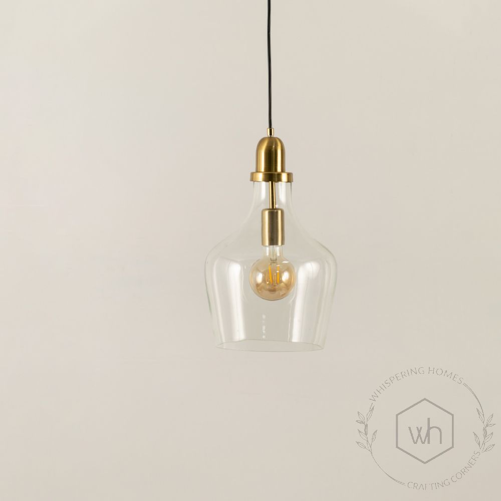 Plain Clear Glass Hanging Pendant Light Light Off White Background