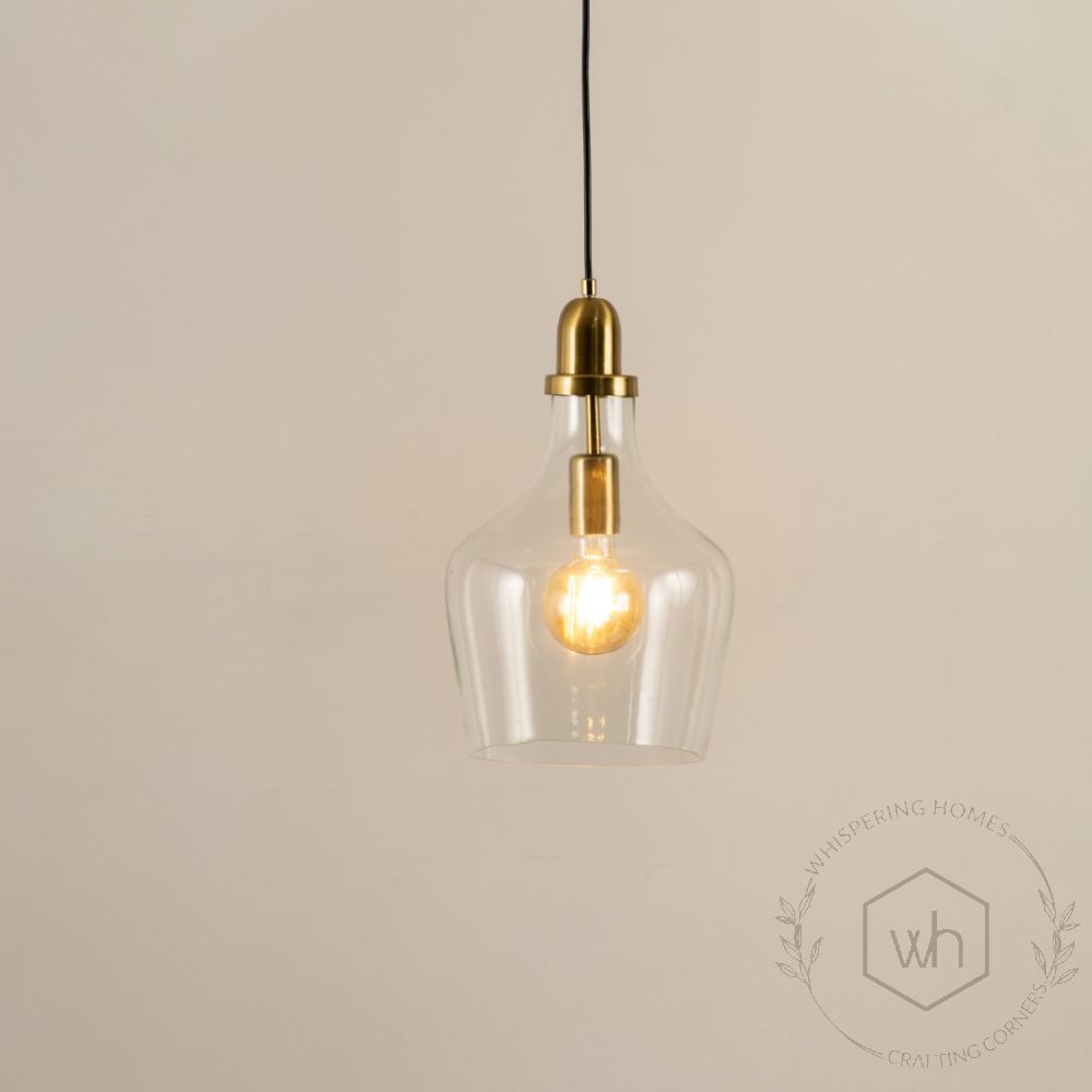 Plain Clear Glass Hanging Pendant Light Light On White Background