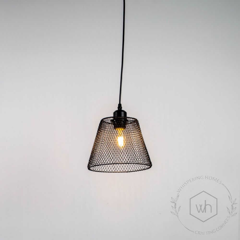 Industrial Style Metal Hanging Pendant Light Light On White Background