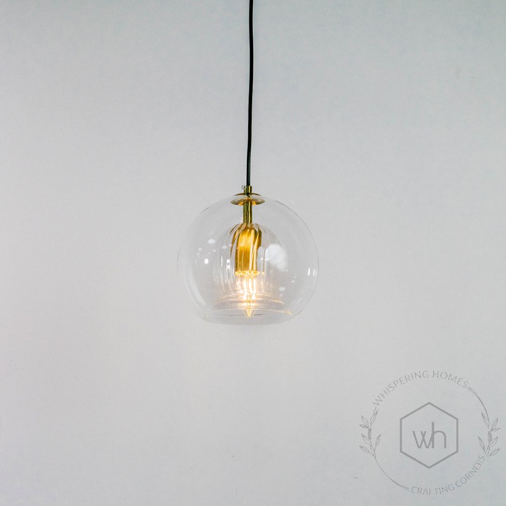 Glass Round Ball Hanging Pendant Lamp Light On White Background