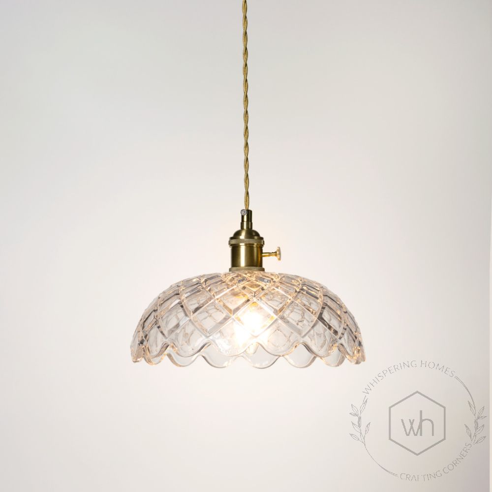 Holophane Brass Glass Pendant Lamp Light On White Background