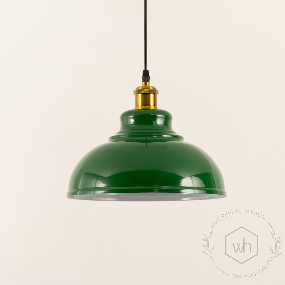 Factory Style British Green Pendant Light Light Off White Background