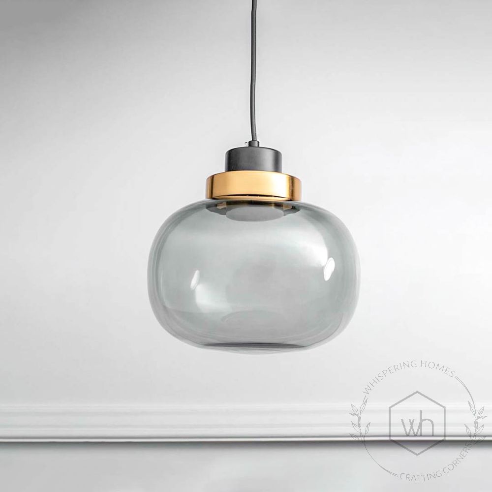 Retro Grey Glass Pendant Light - Globe Light Off White Background