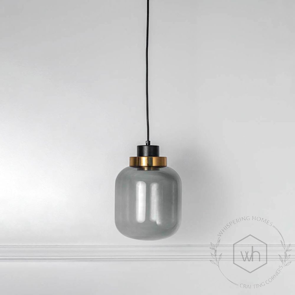 Retro Grey Glass Pendant Light - Dome Light Off White Background