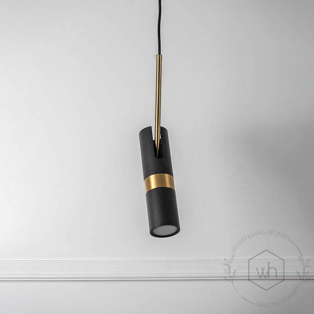 Rotating Spotlight Modern Pendant Light - Black Light Off White Background