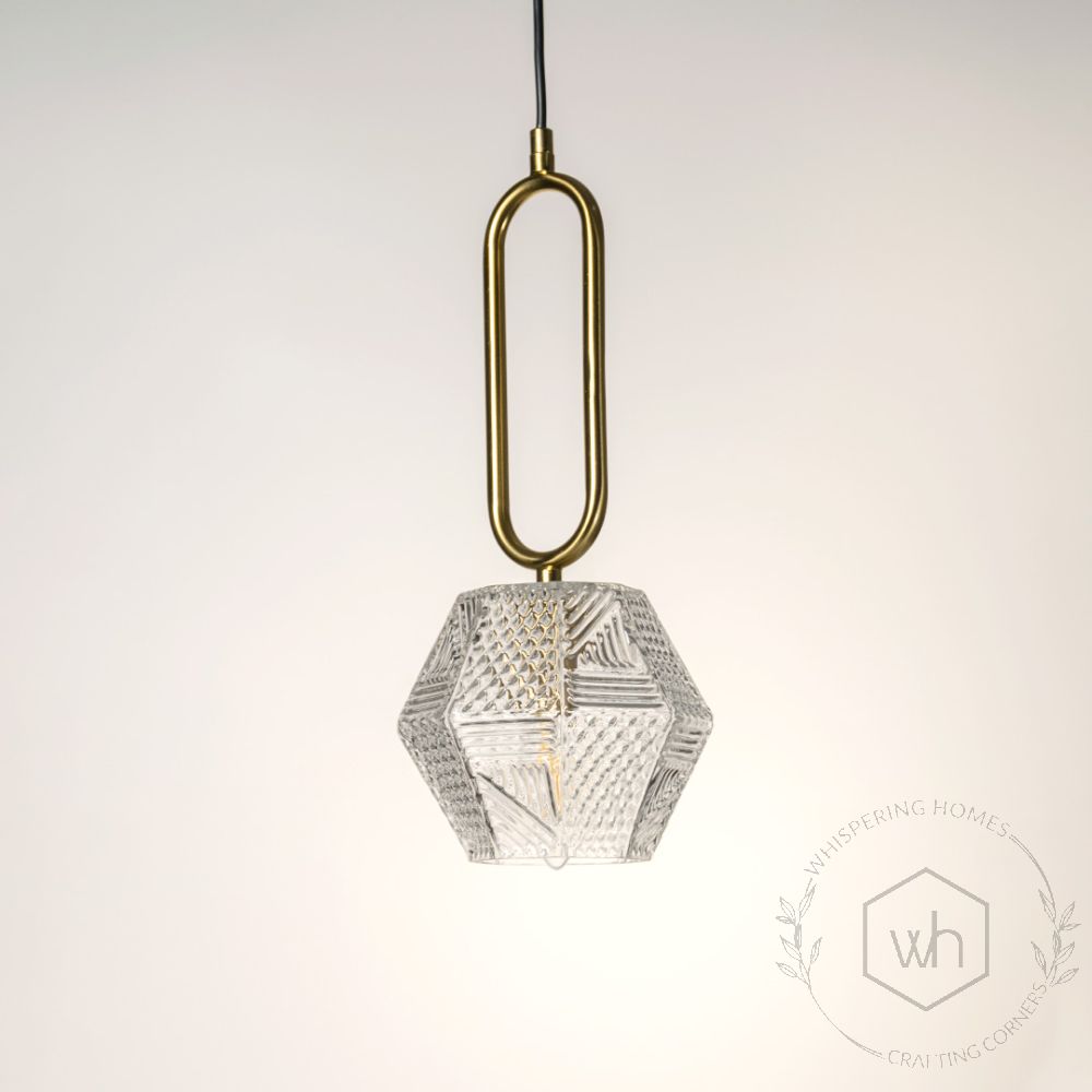 LUENA Brass Crystal Pendant Lamp Light Off White Background